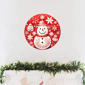 Christmas snowman wall sticker in red round design with snowflakes for home holiday decor