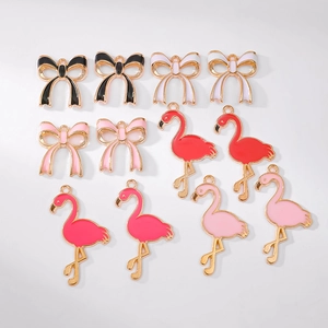 Alloy Enamel Flamingo Bowknot DIY Jewelry Pendants Colorful Animal Charms For Handmade Necklace Earring Crafts Accessory