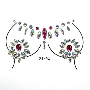 Macro view of XT-41 resin body gems with iridescent AB crystals for festival makeup