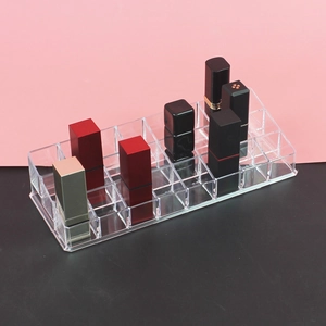 Multi-slot clear acrylic lipstick organizer and makeup display stand for tabletop storage