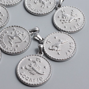 Pendentifs zodiaque en acier inoxydable poli avec motifs en relief et fini argenté