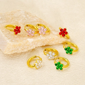Flower Hoop Earrings Stainless Steel 18K Gold Plated Zircon Simple Elegant Fashion Jewelry Accessories For Women