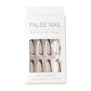 24pcs long coffin press on nails featuring black and white heart designs in a window box