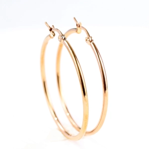 50mm minimalist rose gold hoop earrings in polished stainless steel for women
