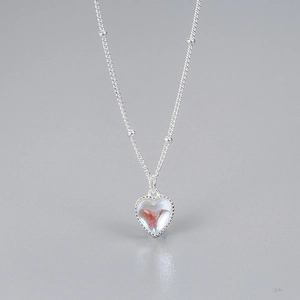 S925 sterling silver heart necklace with beads and translucent moonstone pendant