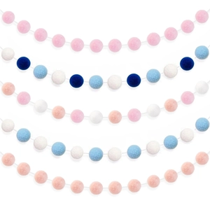 Round Plush Ball Pom Pom Garland Colorful Polyester Banner For Kids Birthday Party Mother's Day Room Decoration