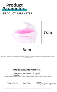 Detailed size chart for pink silicone scalp massage brush with 7cm by 8cm dimensions