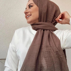 Brown crinkle cotton hijab scarf for women showing premium lightweight textured fabric