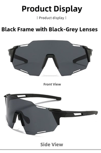 Vue avant et latérale de lunettes de cyclisme noires avec fentes de ventilation latérales