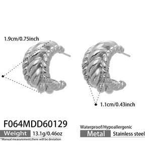 Tableau des tailles pour boucles d'oreilles en acier inoxydable avec dimensions et poids