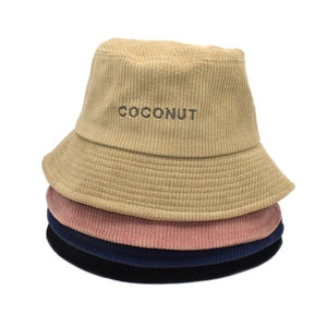 Corduroy bucket hat stack for women featuring COCONUT embroidery in multiple colors