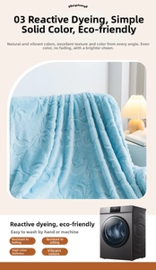 Detailed view of light blue flannel jacquard blanket with plush embossed wave texture
