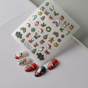 Detaillierte 5D-Reliefstruktur auf Weihnachts-Nagelstickern mit festlichen Schneemännern