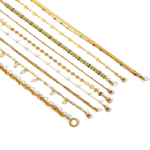 Ensemble de bracelets de cheville dorés en acier inoxydable avec croix et perles colorées