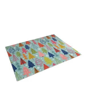 Christmas tree pattern light blue entryway door mat with durable festive decoration