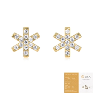 Moissanite gold star stud earrings shown with a professional GRA certification report