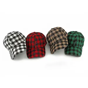 Classic plaid tweed baseball cap set for women available in four stylish patterns