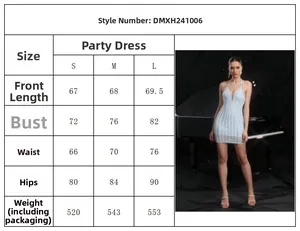 Guide des tailles pour robe de soirée moulante à strass avec mesures en S M L