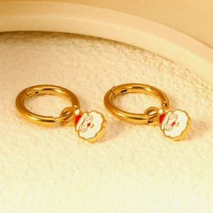 Golden Christmas earrings featuring cute Santa Claus charms in polished stainless steel