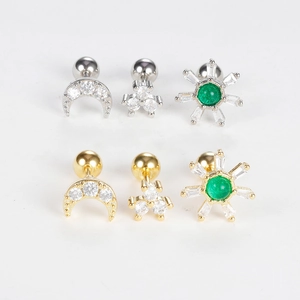 Gold and silver snowflake moon star cartilage earrings set with colorful zircon stones