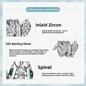 Detail view of S925 sterling silver snake texture with 3A zircon and green spinel