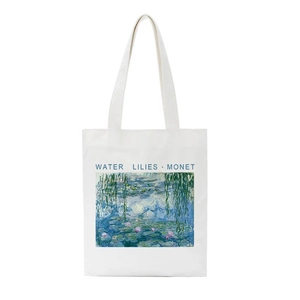 Van Gogh and Monet Water Lilies art print white canvas tote bag for women shopping