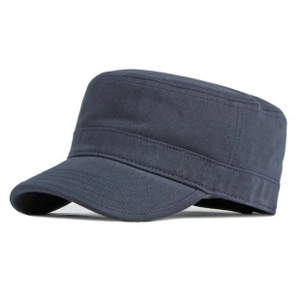 Close-up of a flat top military hat with a metal 'SPORTS STYLE' side badge detail
