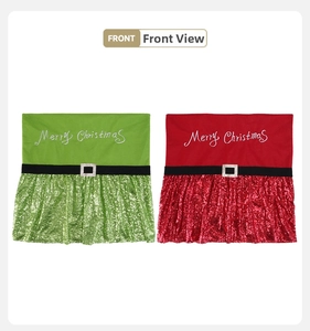 Close-up of red and green Christmas chair covers with sequins and embroidery