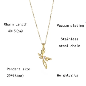Detail view of gold dragonfly necklace specs including 40+5cm chain and 29x16mm pendant
