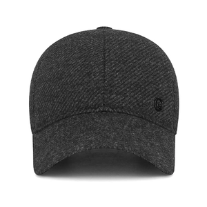 Men's winter wool blend baseball cap with ear flaps and twill texture in dark grey