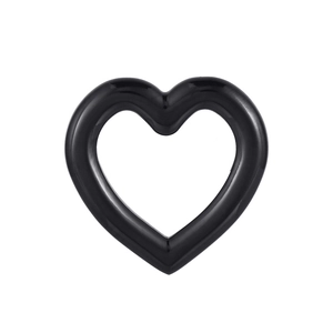 Macro view of a hollow heart-shaped black resin charm pendant for jewelry DIY