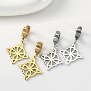 Minimalist stainless steel hollow witch knot hoop earrings in gold and silver finish