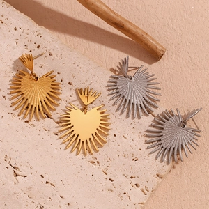 Stainless Steel Heart Cactus Dangle Earrings For Women Sunburst Radial Design Gold Silver Plated Elegant Jewelry Gift