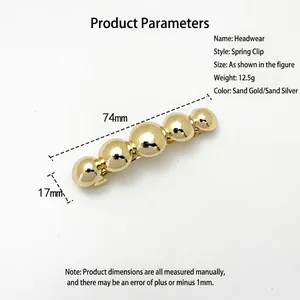 74mm gold metallic bead spring hair clip with minimalist matte finish for women