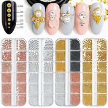 Mix of 6 sizes of metal nail art beads in gold, silver, rose gold and gray finish