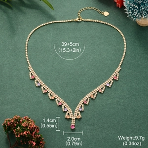 Detailed size specifications of the gold necklace with pink and purple zircons