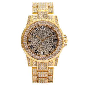 Luxury Rhinestone Women Quartz Watch Roman Numerals Full Iced Out Metal Band Elegant Fashion Wristwatch For Ladies Party Gift