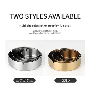 Detail view of gold and silver brushed stainless steel ashtrays with U-shaped slots
