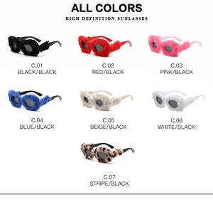Collection de lunettes de soleil ovales en sept couleurs avec montures en fausse fourrure