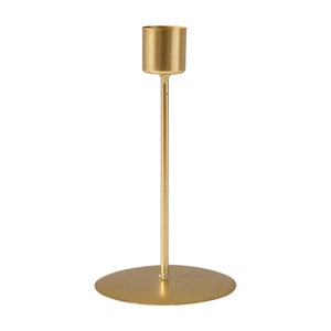 Minimalist gold metal candle holder with round base and sleek cup for home decor