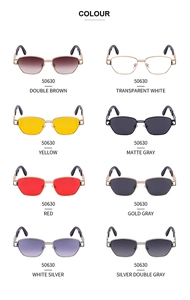 Detailed grid showing 8 colors of steampunk square sunglasses with hollow temple design