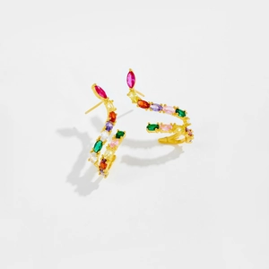 Elegant S925 sterling silver snake earrings featuring colorful zircon stones in gold finish