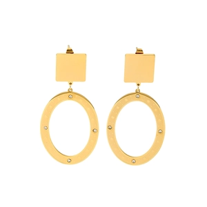18k gold plated stainless steel geometric earrings with sparkling square and oval crystals