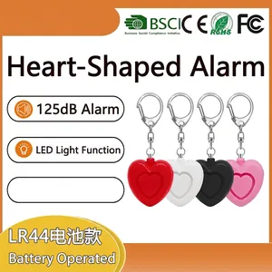 Heart Shaped Personal Safety Alarm ABS Emergency High Decibel Self Defense Keychain With LED Light For Women Kids Elderly