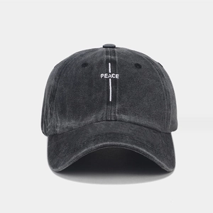 Casquette de baseball vintage unisexe gris délavé avec broderie PEACE blanche devant
