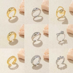 Adjustable Open Rings For Women Copper Gold Silver Plated Geometric Minimalist Jewelry With Cubic Zirconia