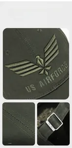Détail de la broderie aigle US Air Force et de la boucle en métal sur la casquette
