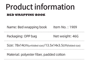 Detailed specifications of double-sided baby cloth book including size and materials