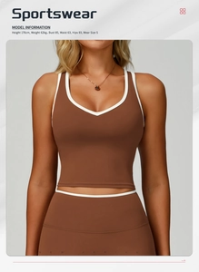 Détails de l'ensemble de yoga à liseré contrasté avec mensurations du mannequin