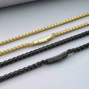 Stainless Steel Wheat Chain Necklace Hip Hop Woven Link Neck Jewelry For Men And Women Fashion Polished Accessory